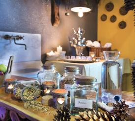 particolare SPA tisaneria alpina con design di montagna